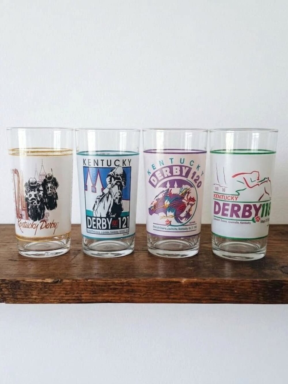 Vintage Kentucky Derby Glasses Mint Julep 1990s Churchill Downs 12 oz LOT OF 4